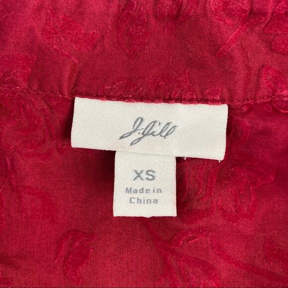 J. JILL Crimson Red Velvet Textured Flocked Floral Button Up Blouse‎ Top Size XS - Picture 6 of 8